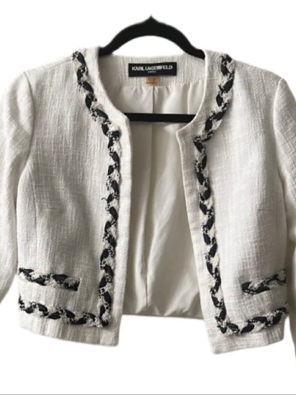 Karl Lagerfeld Paris Ivory Tweed Cardigan Jacket XS